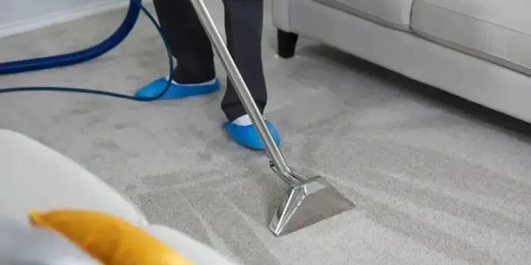 Extraction wand pulling water out of a soaked carpet in a Woodside home